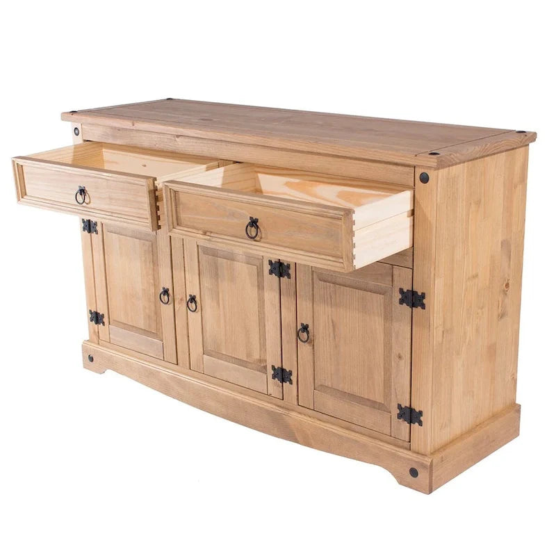 Brown Solid Pine Buffet Sideboard with Two Drawers
