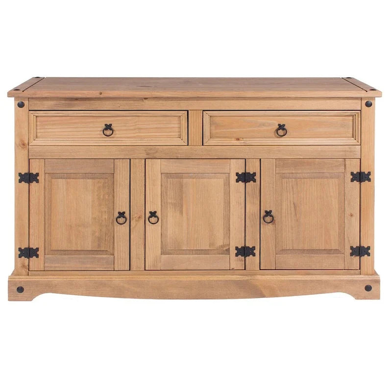 Brown Solid Pine Buffet Sideboard with Two Drawers