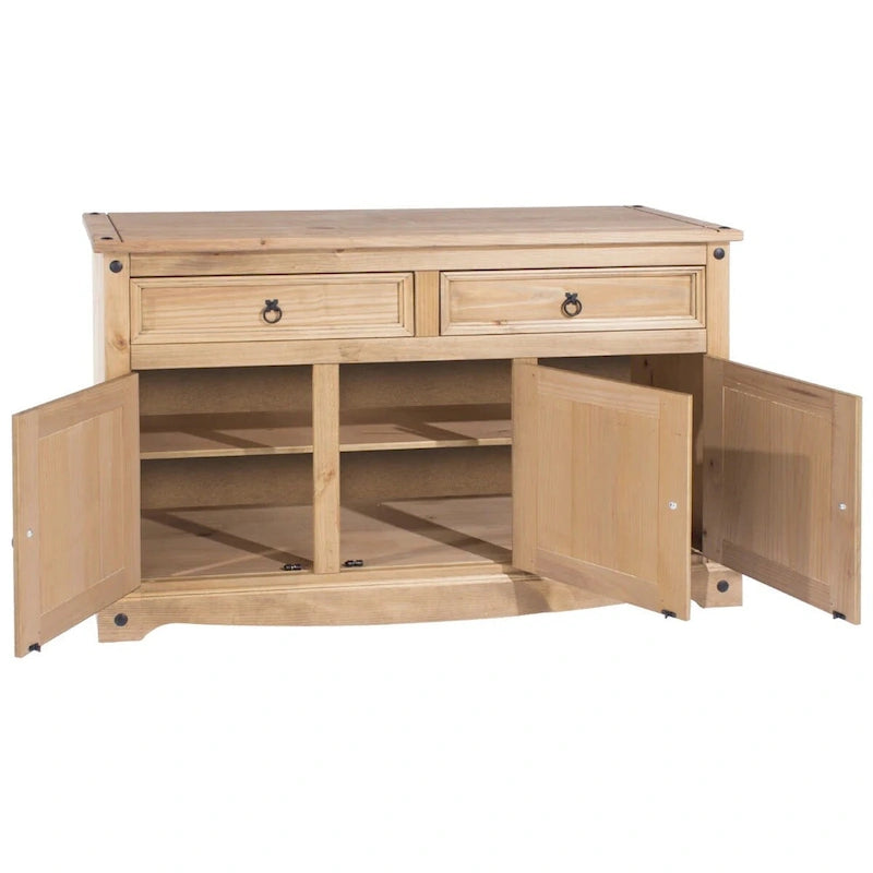 Brown Solid Pine Buffet Sideboard with Two Drawers