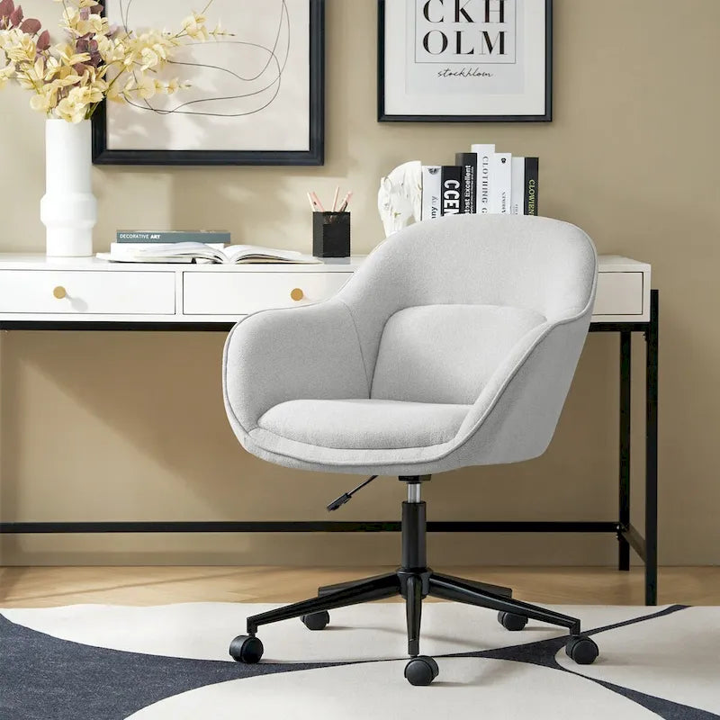 Height-Adjustable Swivel Office Chair with Curved Backrest