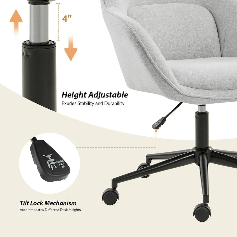 Height-Adjustable Swivel Office Chair with Curved Backrest