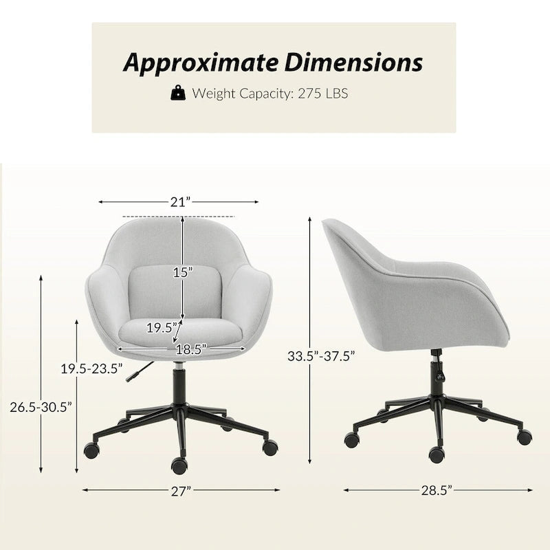 Height-Adjustable Swivel Office Chair with Curved Backrest