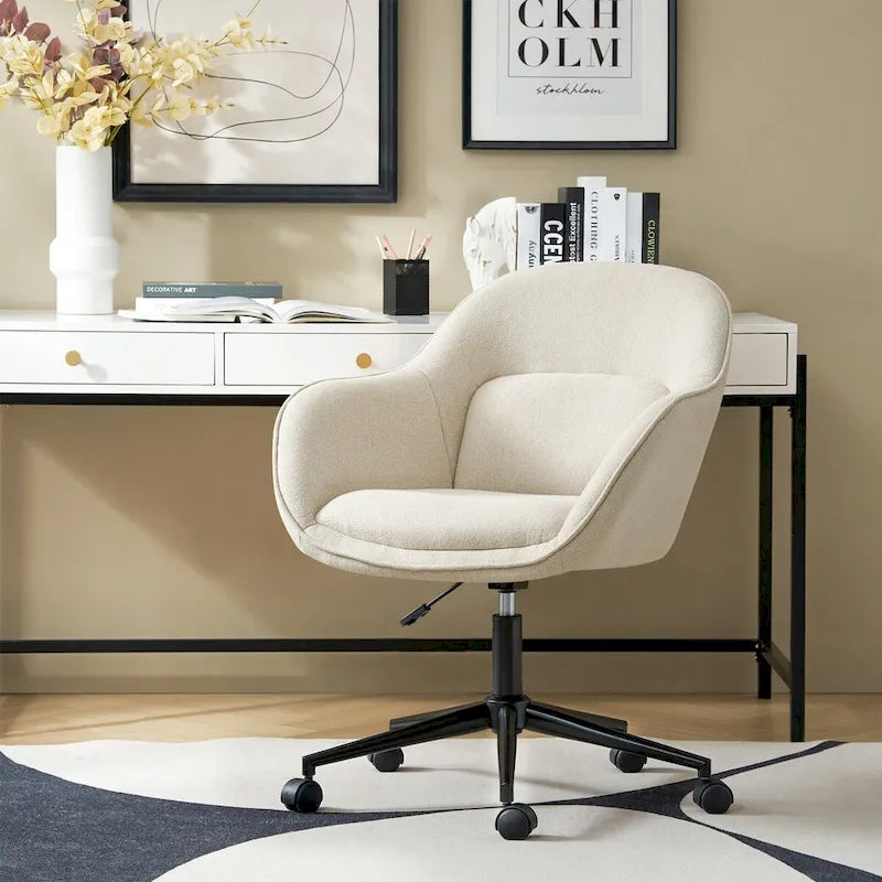Height-Adjustable Swivel Office Chair with Curved Backrest