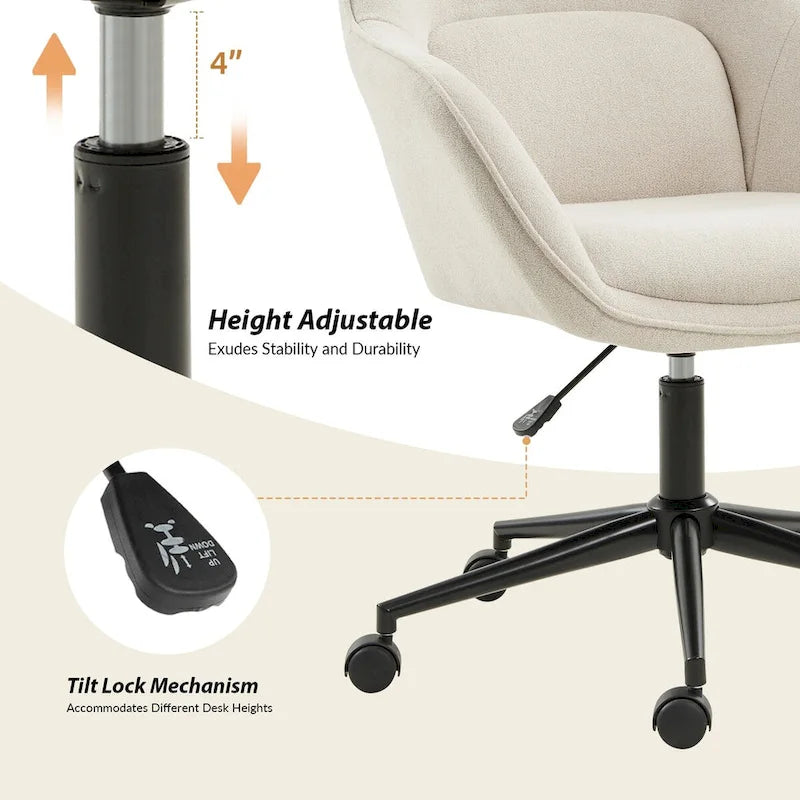 Height-Adjustable Swivel Office Chair with Curved Backrest