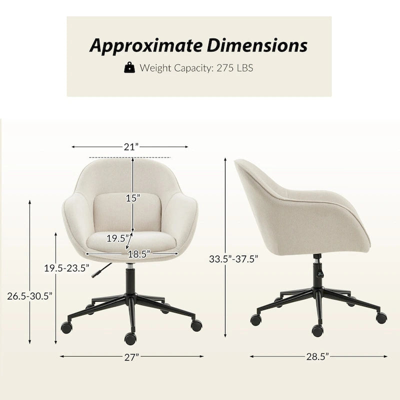 Height-Adjustable Swivel Office Chair with Curved Backrest