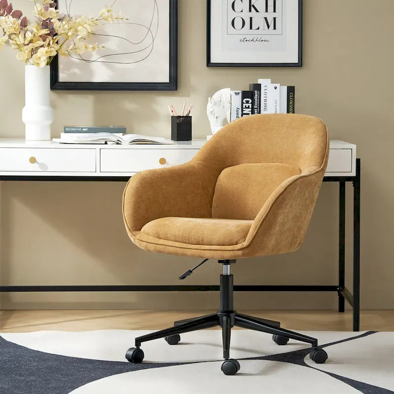 Height-Adjustable Swivel Office Chair with Curved Backrest