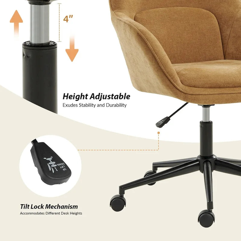 Height-Adjustable Swivel Office Chair with Curved Backrest