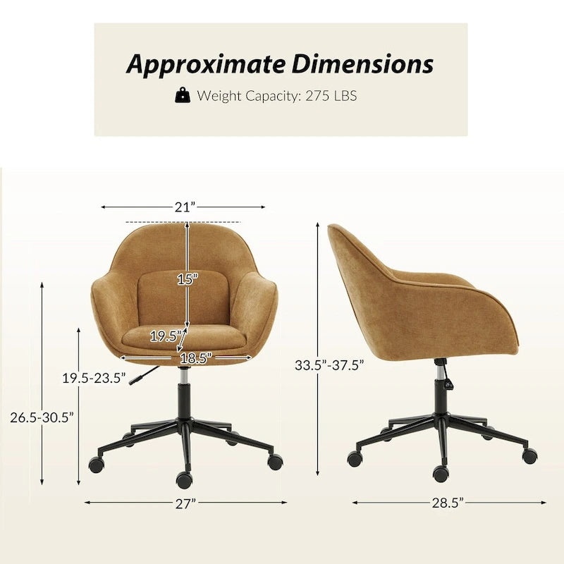 Height-Adjustable Swivel Office Chair with Curved Backrest