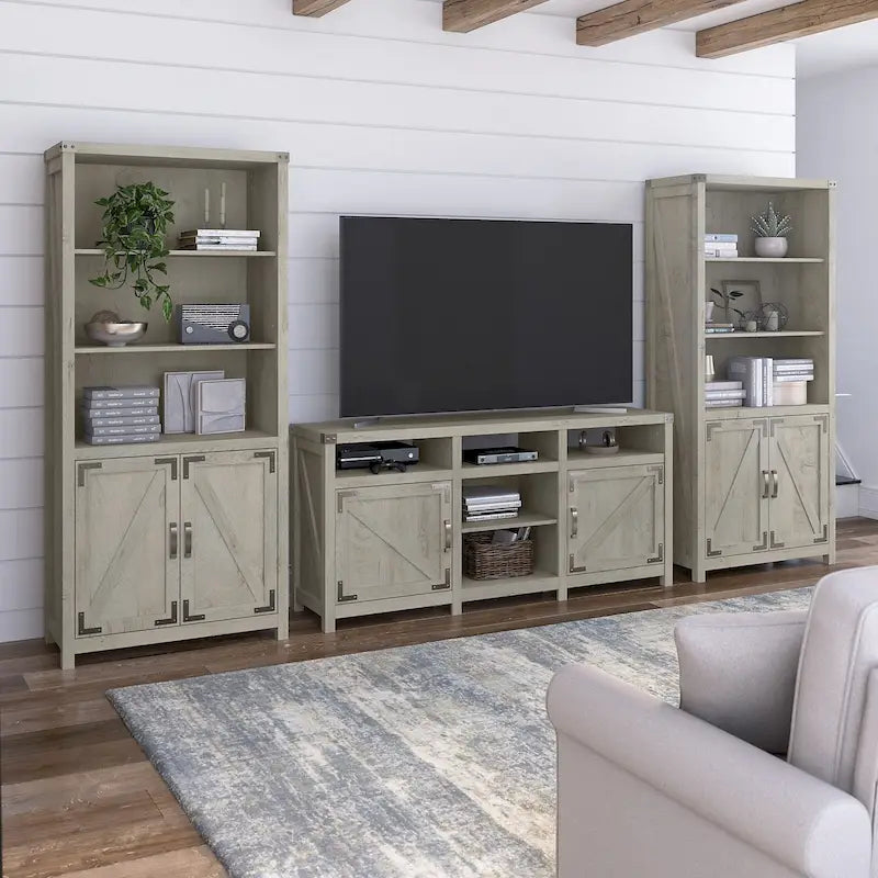 Farmhouse TV Stand for 70-Inch TVs with Two Bookcases
