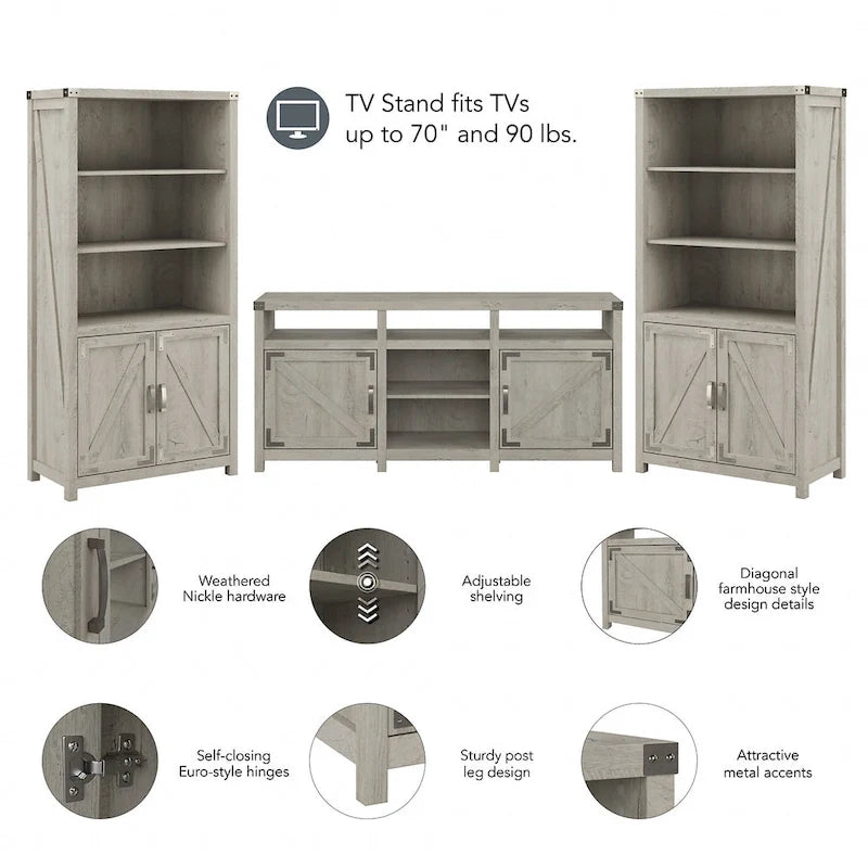 Farmhouse TV Stand for 70-Inch TVs with Two Bookcases